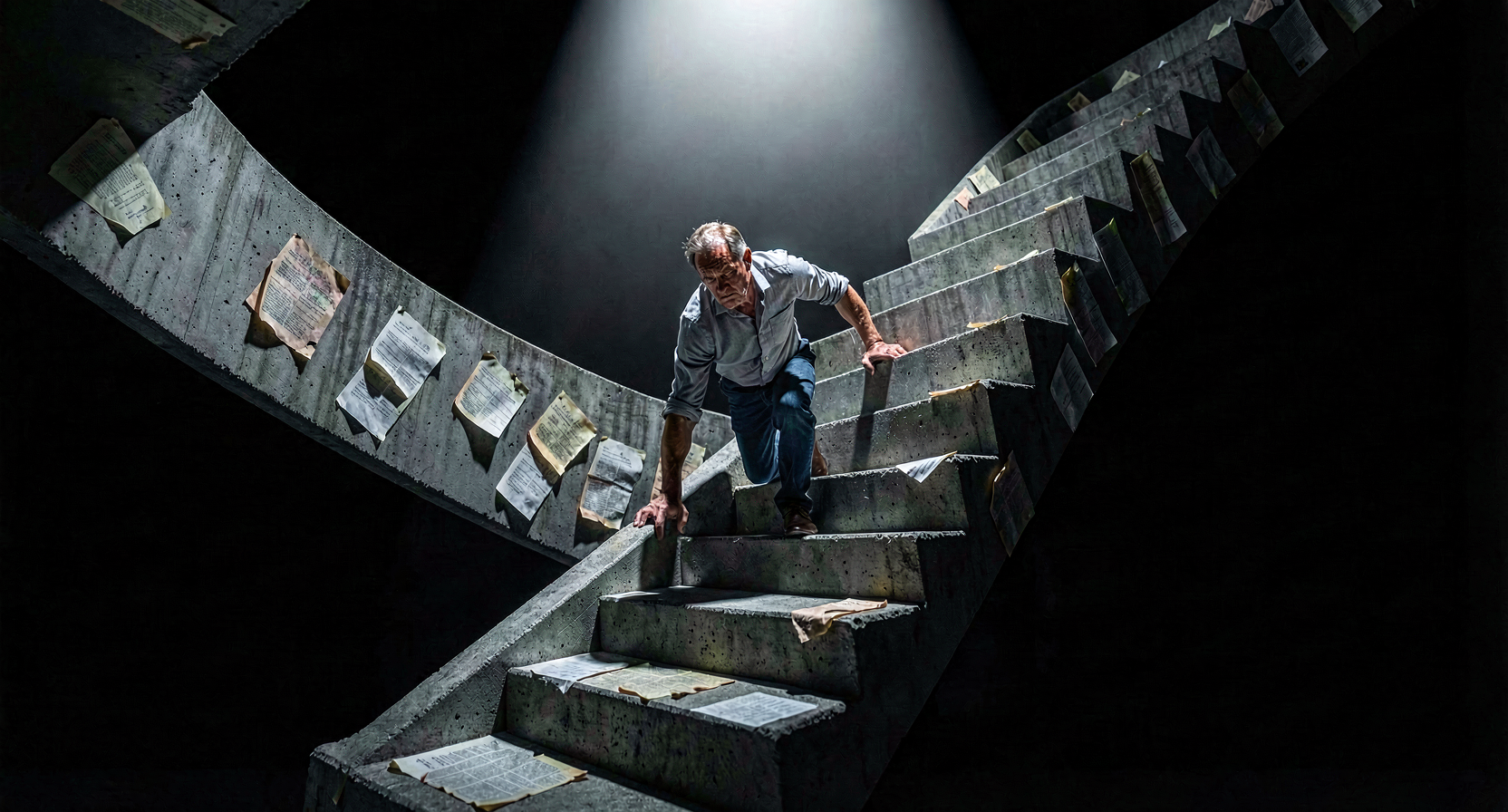 SMB entrepreneur trapped in survival mode — an impossible staircase that loops back on itself